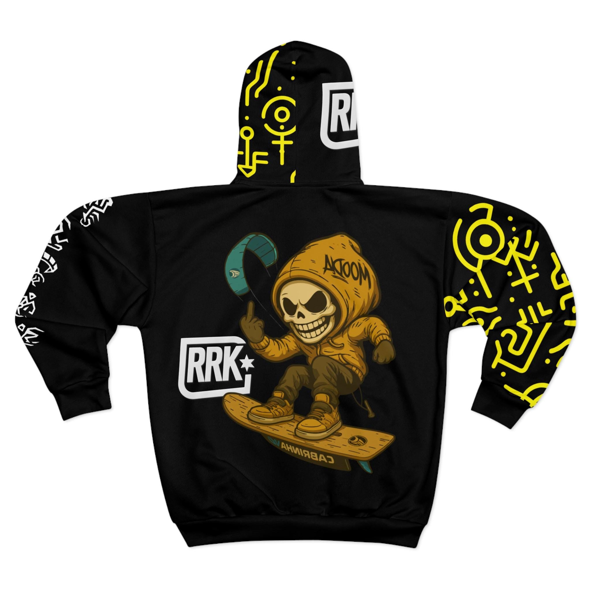 RRK Street Wear Kiteboard Glyph Zip Hoodie, Comfortable Casual Wear for Men, Surf, Skate, Wake, Kite, Motocross, Sail, Skydive