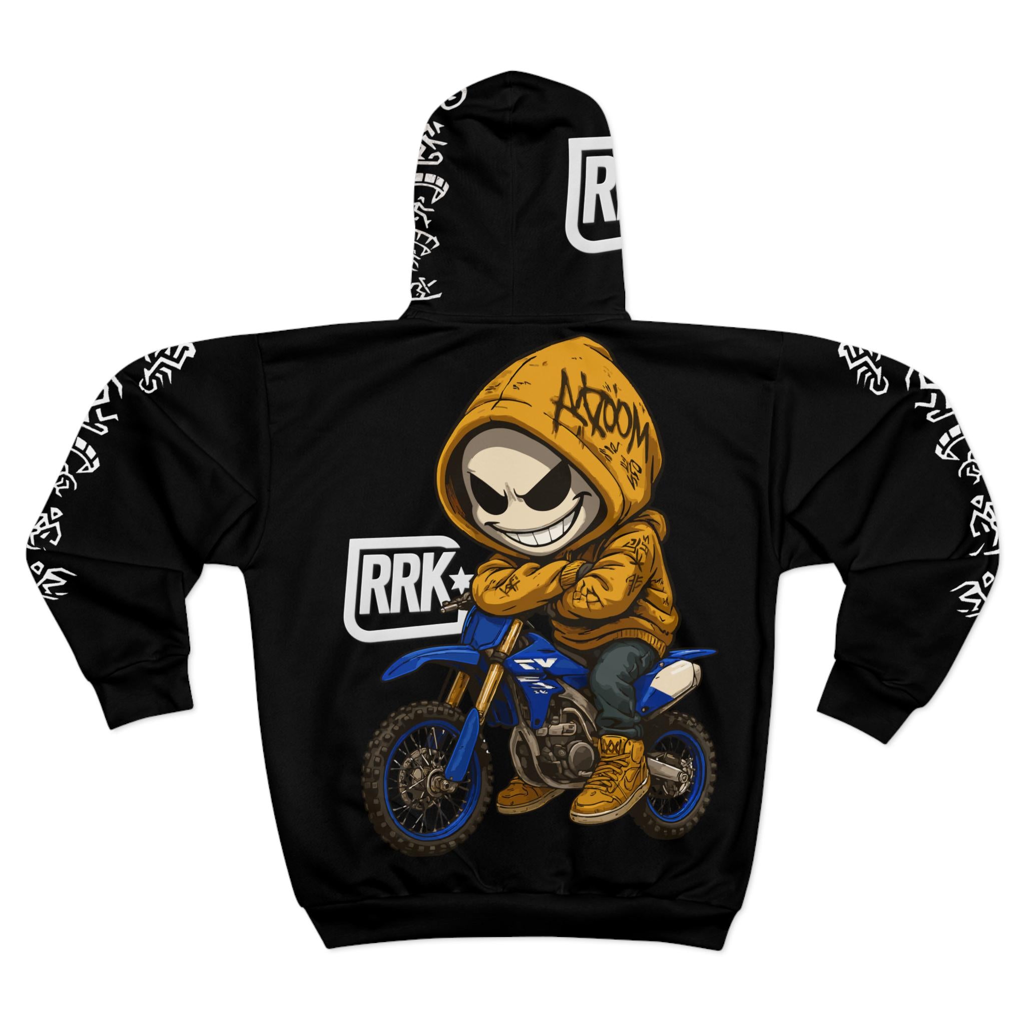 RRK Street Wear Xtreme Hieroglyphs Zip Hoodie, Comfortable Casual Wear, Perfect for Men, Surf, Skate, Wake, Kite, Motocross, Sail, Skydive