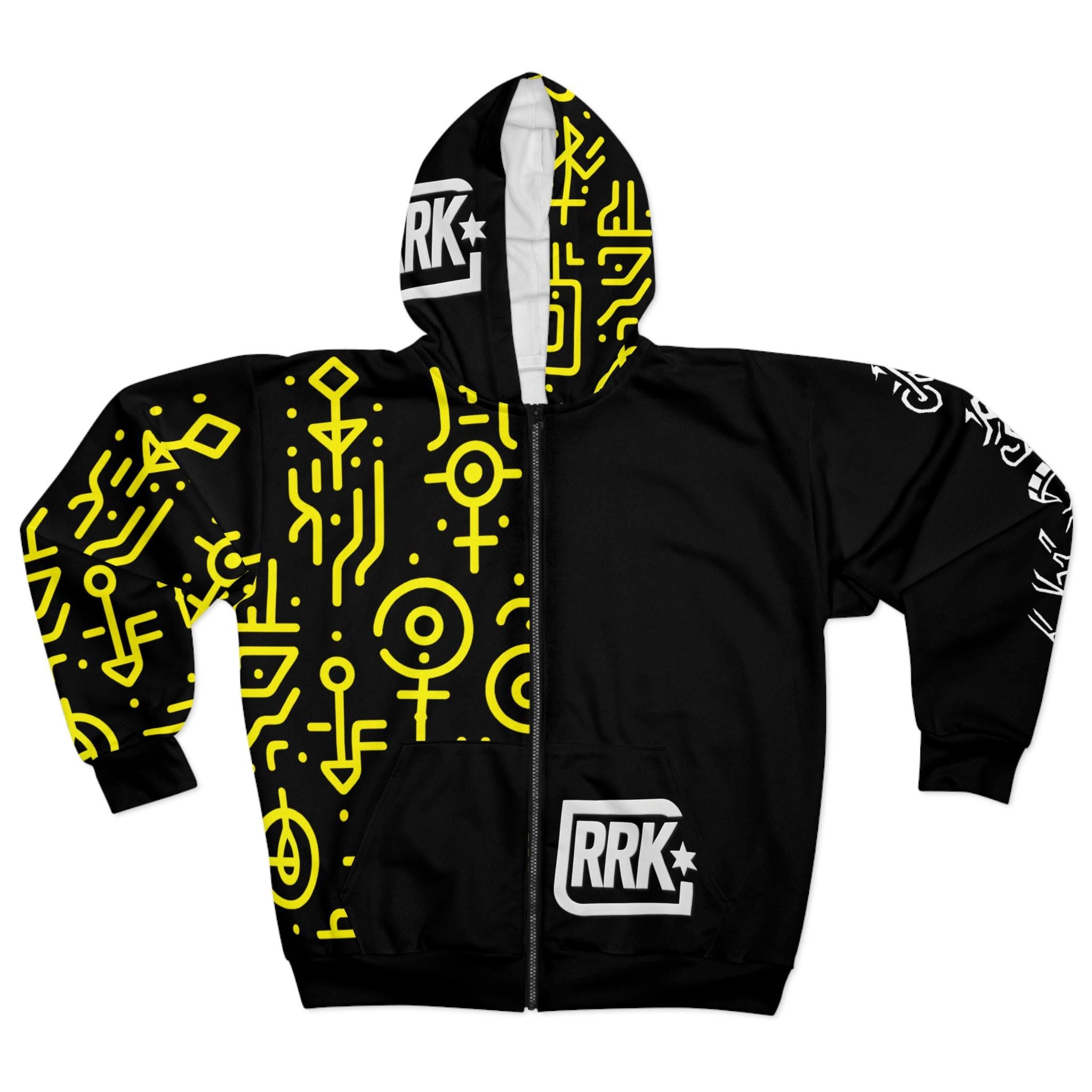 RRK Street Wear Kiteboard Glyph Zip Hoodie, Comfortable Casual Wear for Men, Surf, Skate, Wake, Kite, Motocross, Sail, Skydive