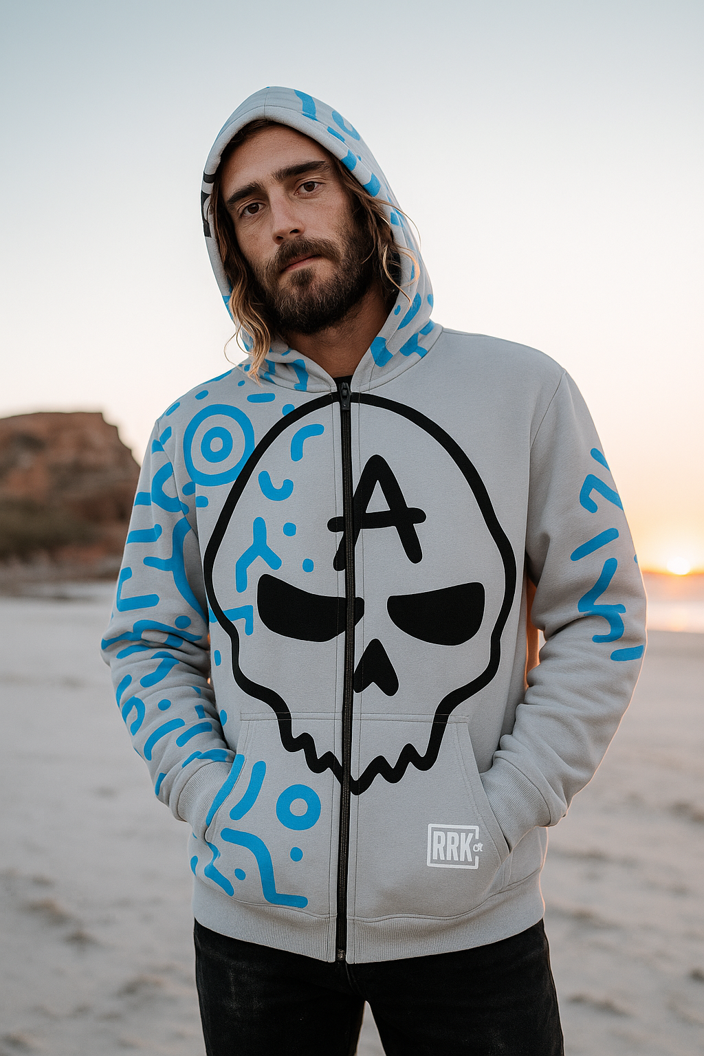 RRK Street Wear Anarchy Mayhem Zip Hoodie, Comfortable Casual Wear, For Men, Surf, Skate, Wake, Kite, Motocross, Sail, Skydive