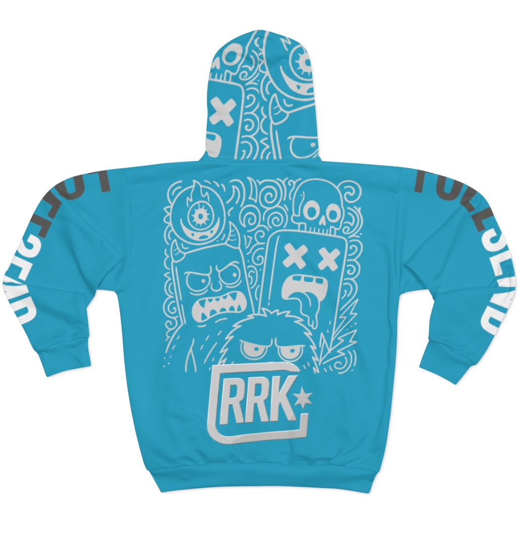 Blue RRK Street Wear EvilDoodle Zip Hoodie, Comfortable Casual Wear