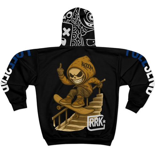 Black RRK Street Wear FullSendSkater Zip Hoodie, Comfortable Casual Wear for Men