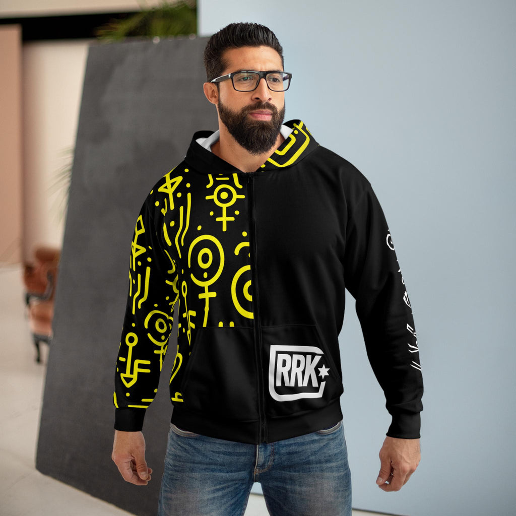 RRK Street Wear Kiteboard Glyph Zip Hoodie, Comfortable Casual Wear for Men, Surf, Skate, Wake, Kite, Motocross, Sail, Skydive