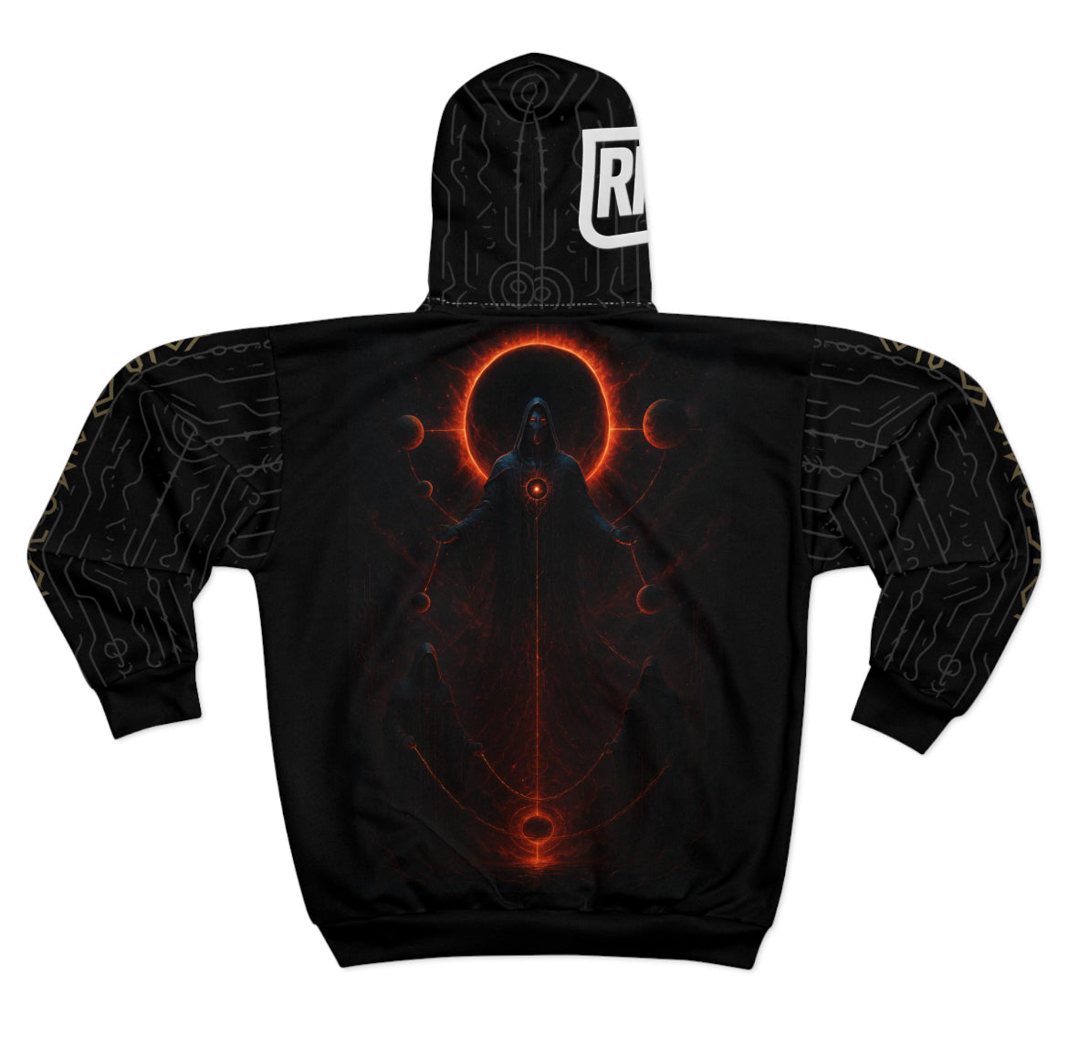 Black RRK Street Wear DarkOverlordBlood Zip Hoodie, Comfortable Casual Wear for Men