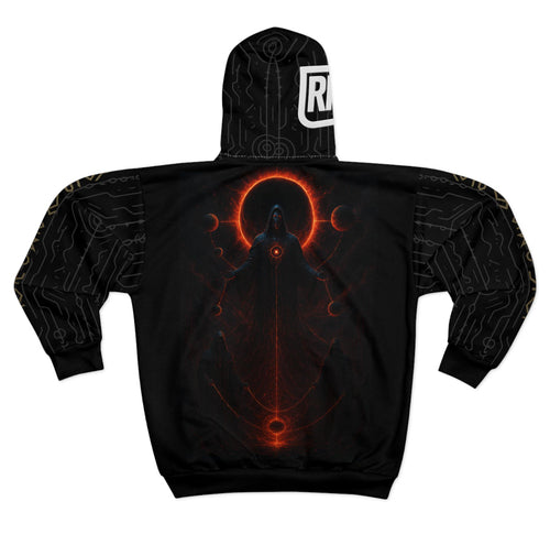 Black RRK Street Wear DarkOverlordBlood Zip Hoodie, Comfortable Casual Wear for Men