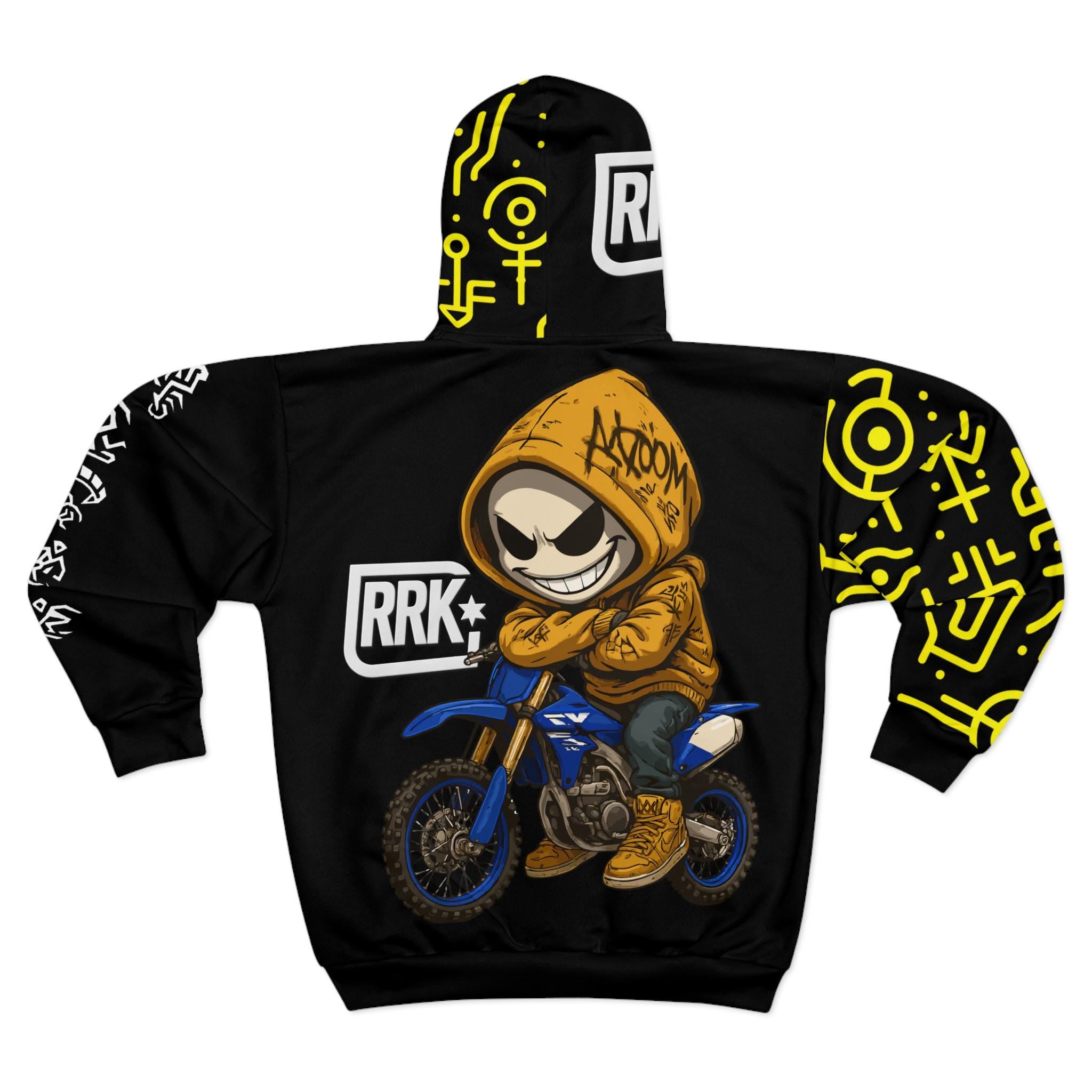 RRK Street Wear Xtreme Glyph Zip Hoodie, Comfortable Casual Wear, Perfect for Men, Surf, Skate, Wake, Kite, Motocross, Enduro, Skydive