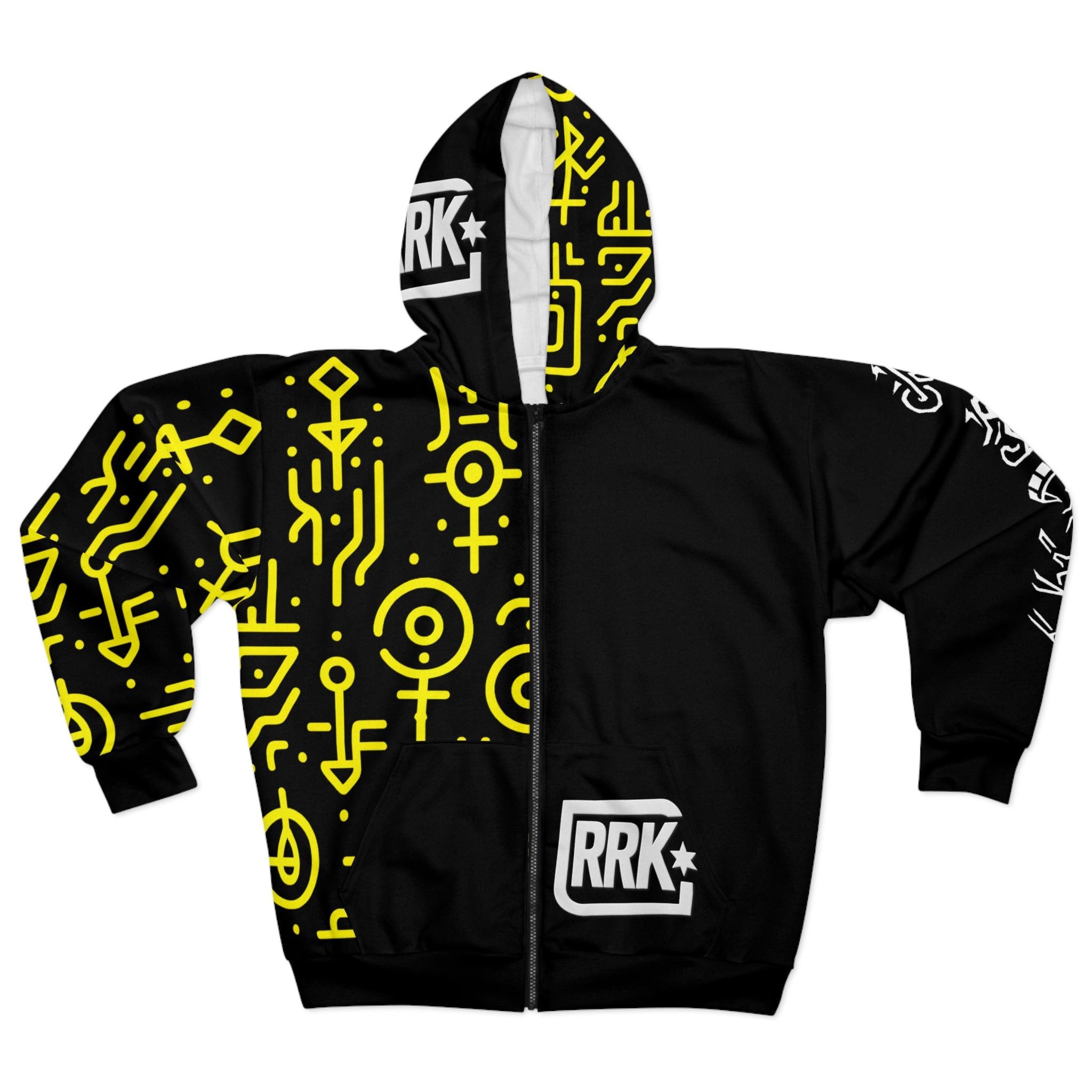 RRK Street Wear Xtreme Glyph Zip Hoodie, Comfortable Casual Wear, Perfect for Men, Surf, Skate, Wake, Kite, Motocross, Enduro, Skydive