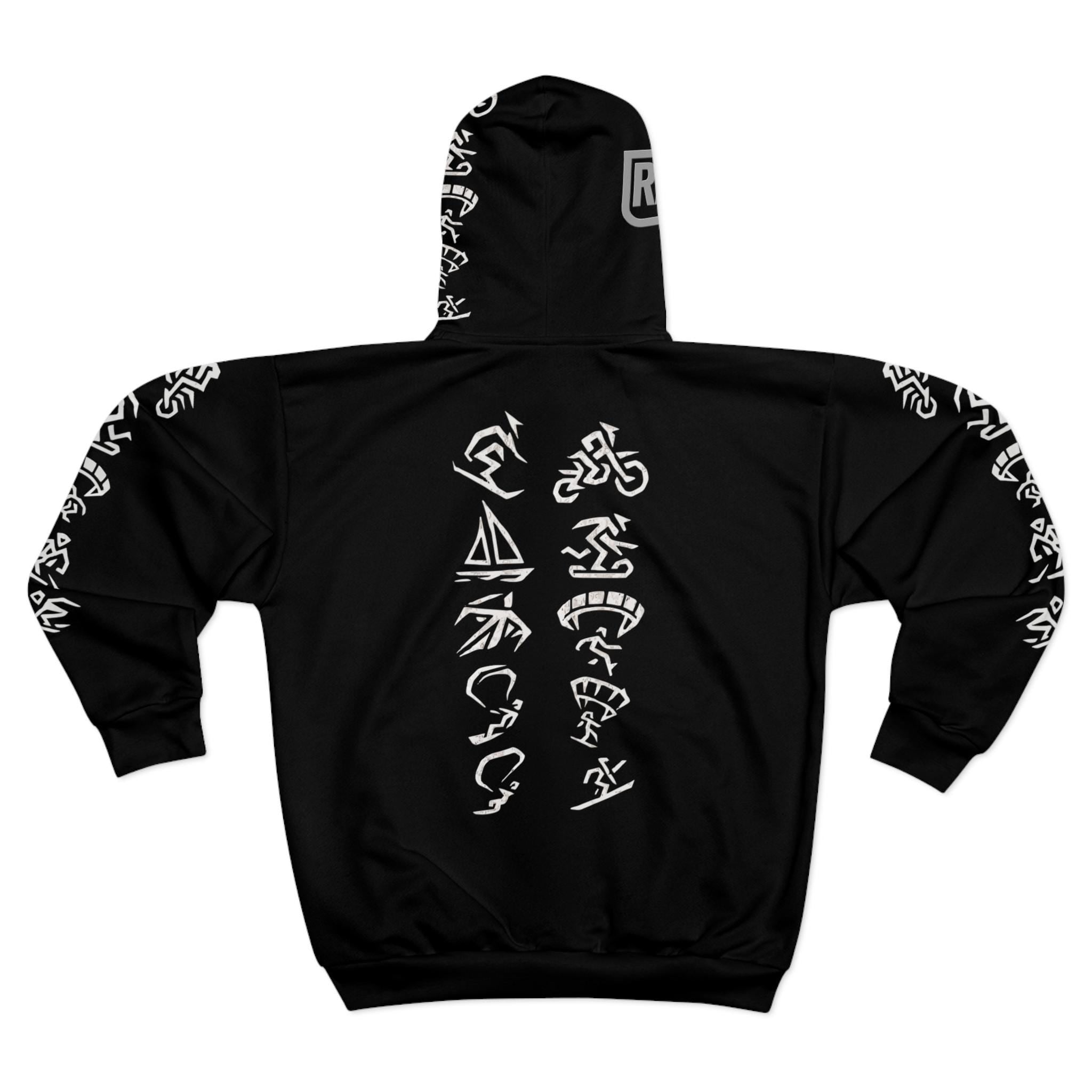 RRK Street Wear Xtreme Hieroglyphs Zip Hoodie, Comfortable Casual Wear, Perfect for men, surf, skate, wake, kite, motocross, sail, skydive
