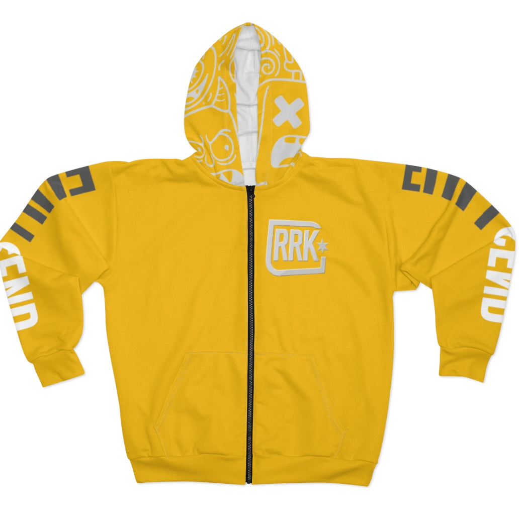 Yellow RRK Street Wear EvilDoodle Zip Hoodie for men
