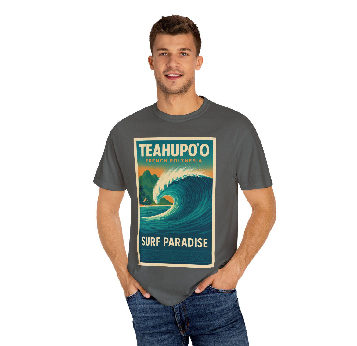 RRK Street Wear Mens Teahupoo Surf T-shirt, Men’s Surf Tee, Casual Men’s T-shirt