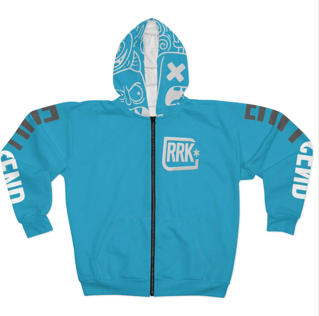 Blue RRK Street Wear EvilDoodle Zip Hoodie, Comfortable Casual Wear
