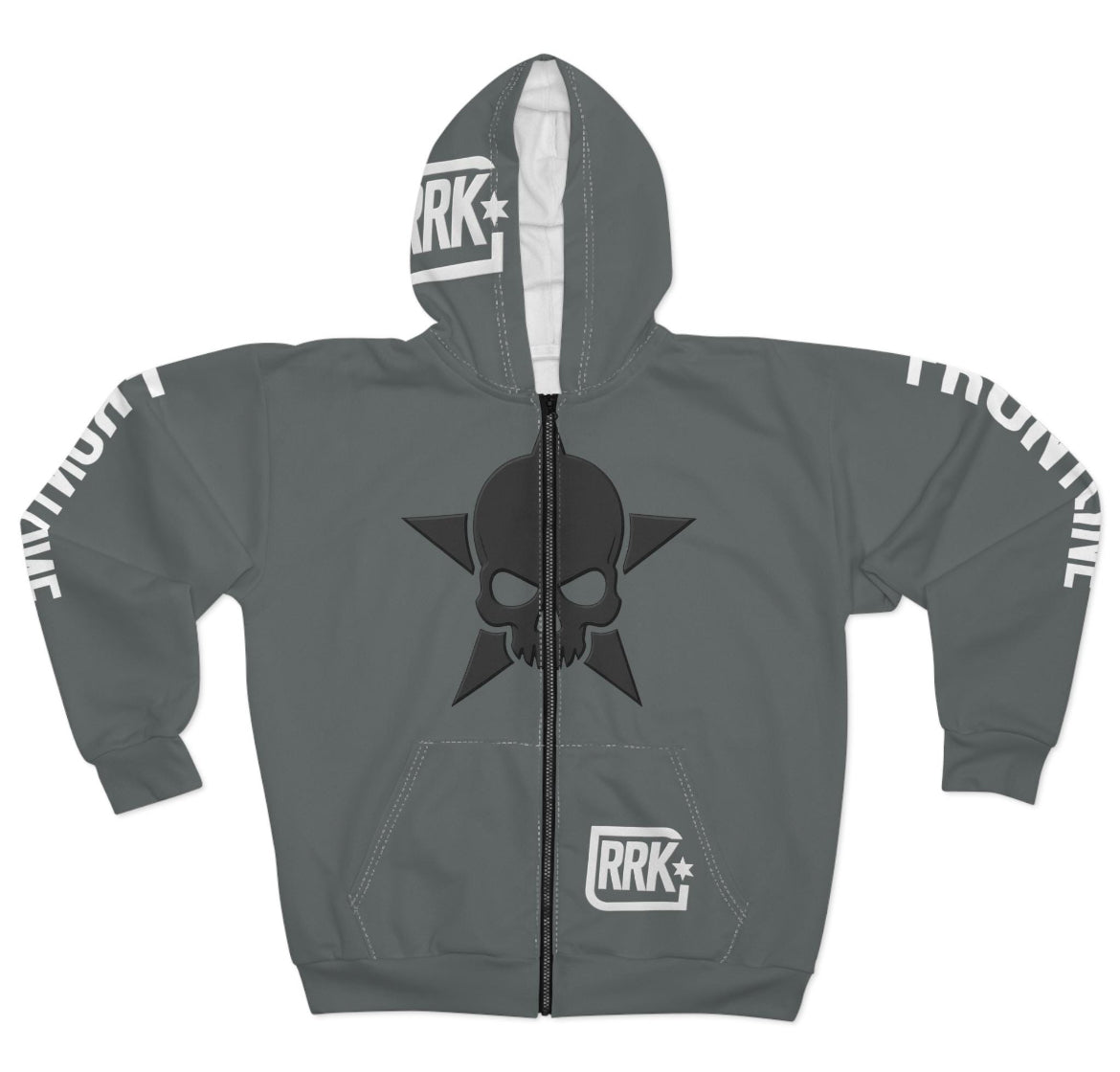 RRK Frontline Star Skull Zip Hoodie, Comfortable Casual Wear, Perfect for Men, Surf, Skate, Wake, Kite, Motocross, Sail, Skydive