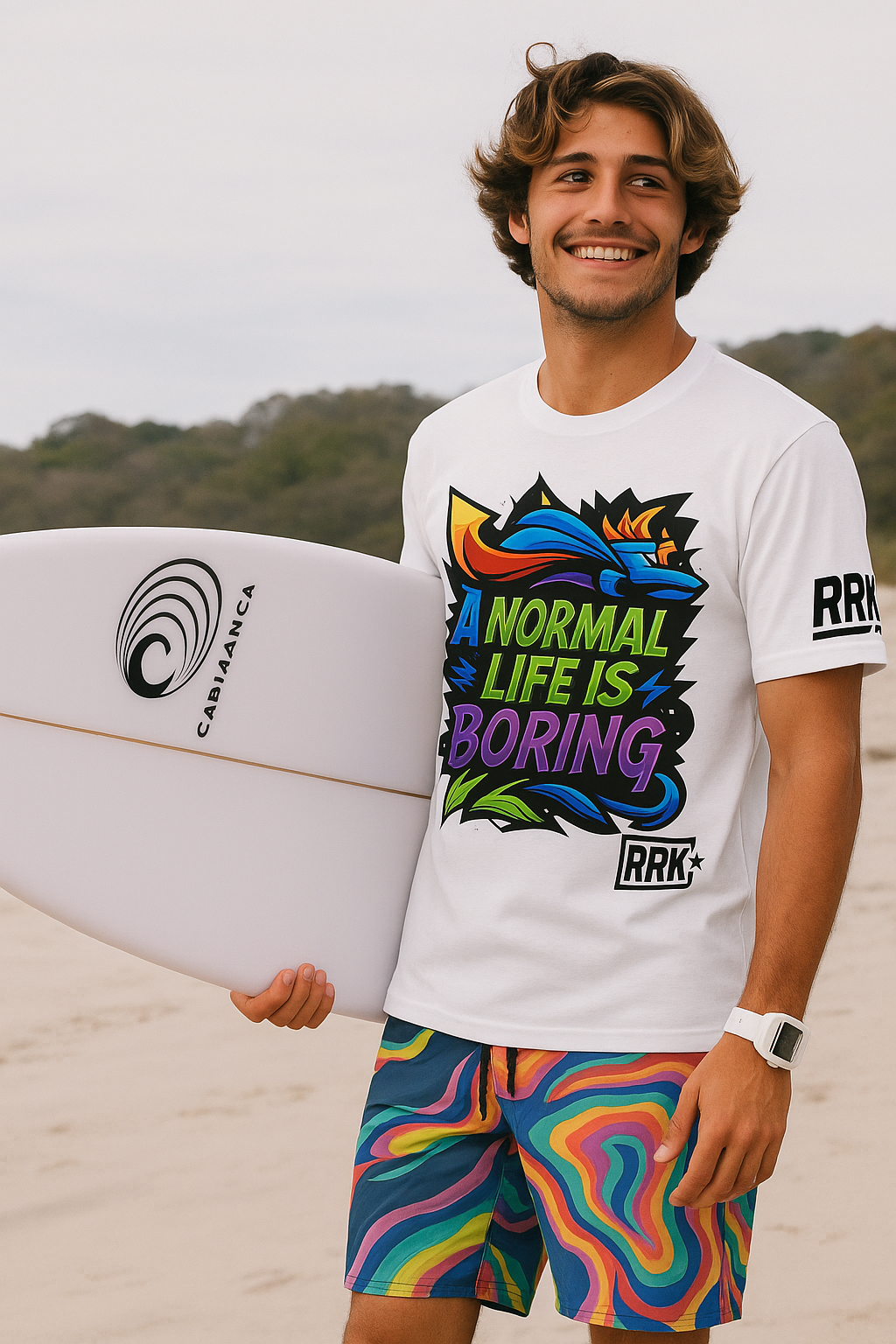 RRK ANormalLifeisBoring Men’s SurfTee with Graffiti Graphic, Gift for men, Casual Wear