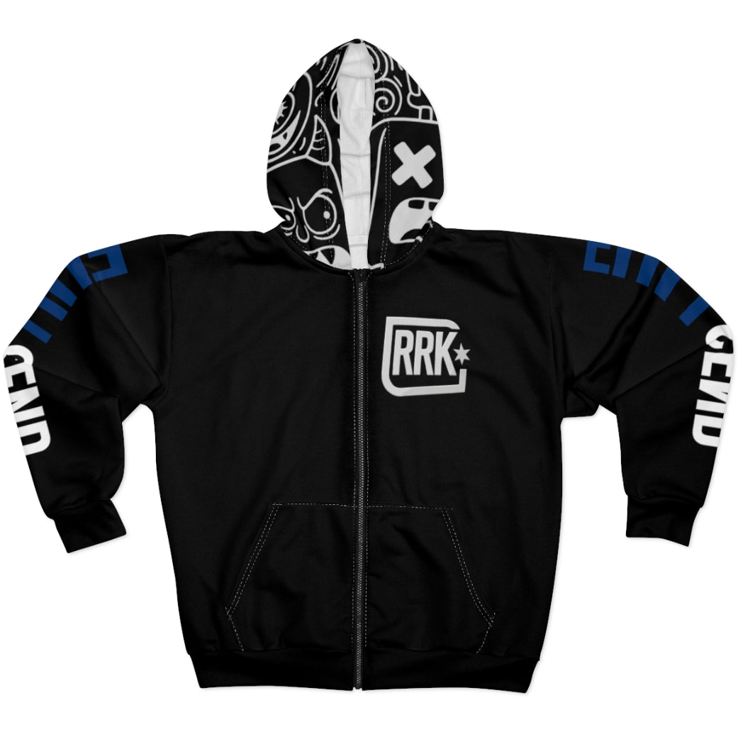 Black RRK Street Wear FullSendSkater Zip Hoodie, Comfortable Casual Wear for Men