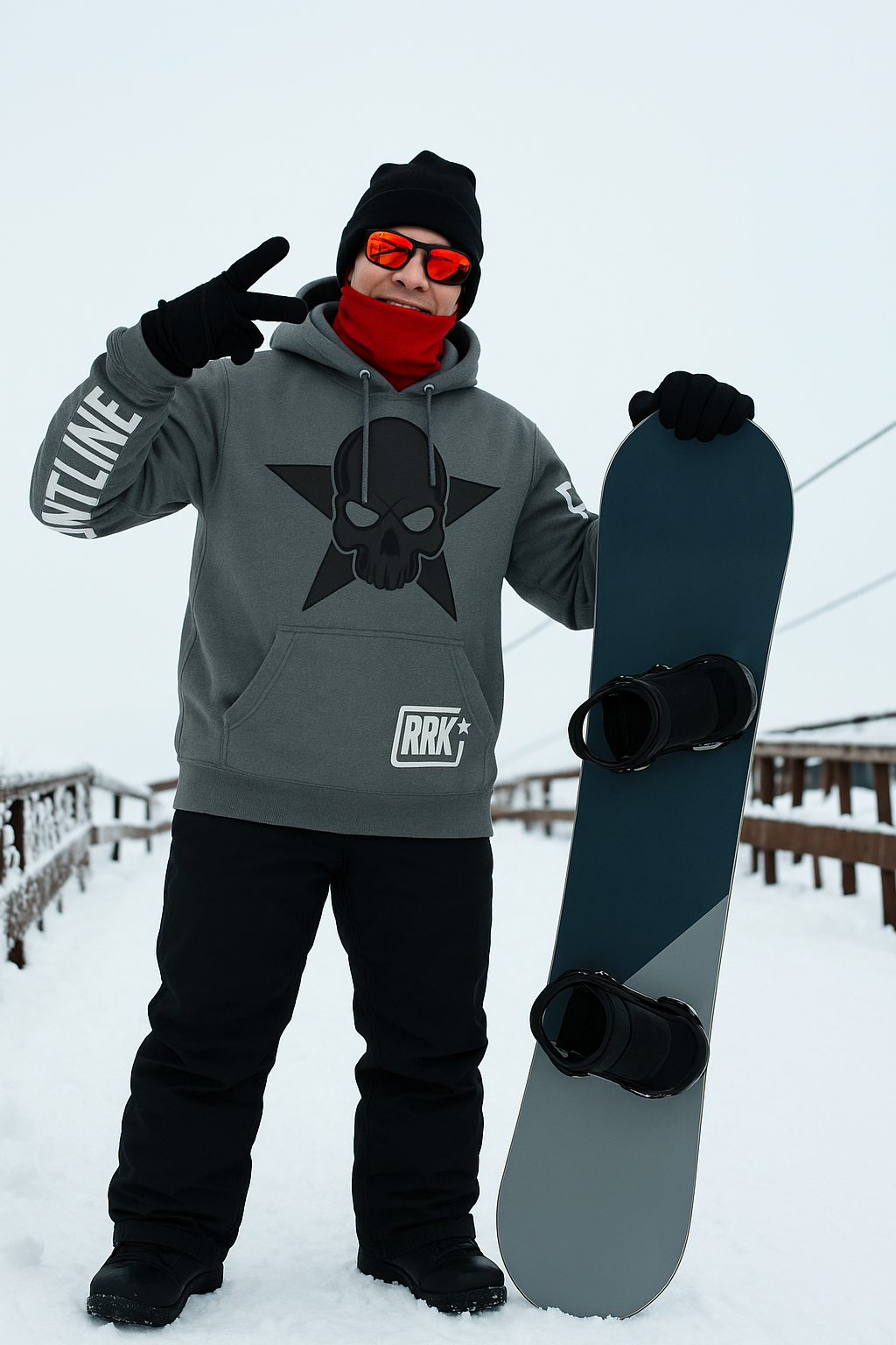 RRK Frontline Star Skull Zip Hoodie, Comfortable Casual Wear, Perfect for Men, Surf, Skate, Wake, Kite, Motocross, Sail, Skydive