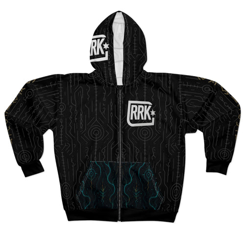 Black RRK Street Wear DarkOverlordBlood Zip Hoodie, Comfortable Casual Wear for Men
