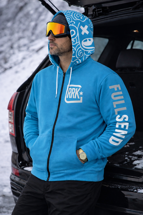 Blue RRK Street Wear EvilDoodle Zip Hoodie, Comfortable Casual Wear