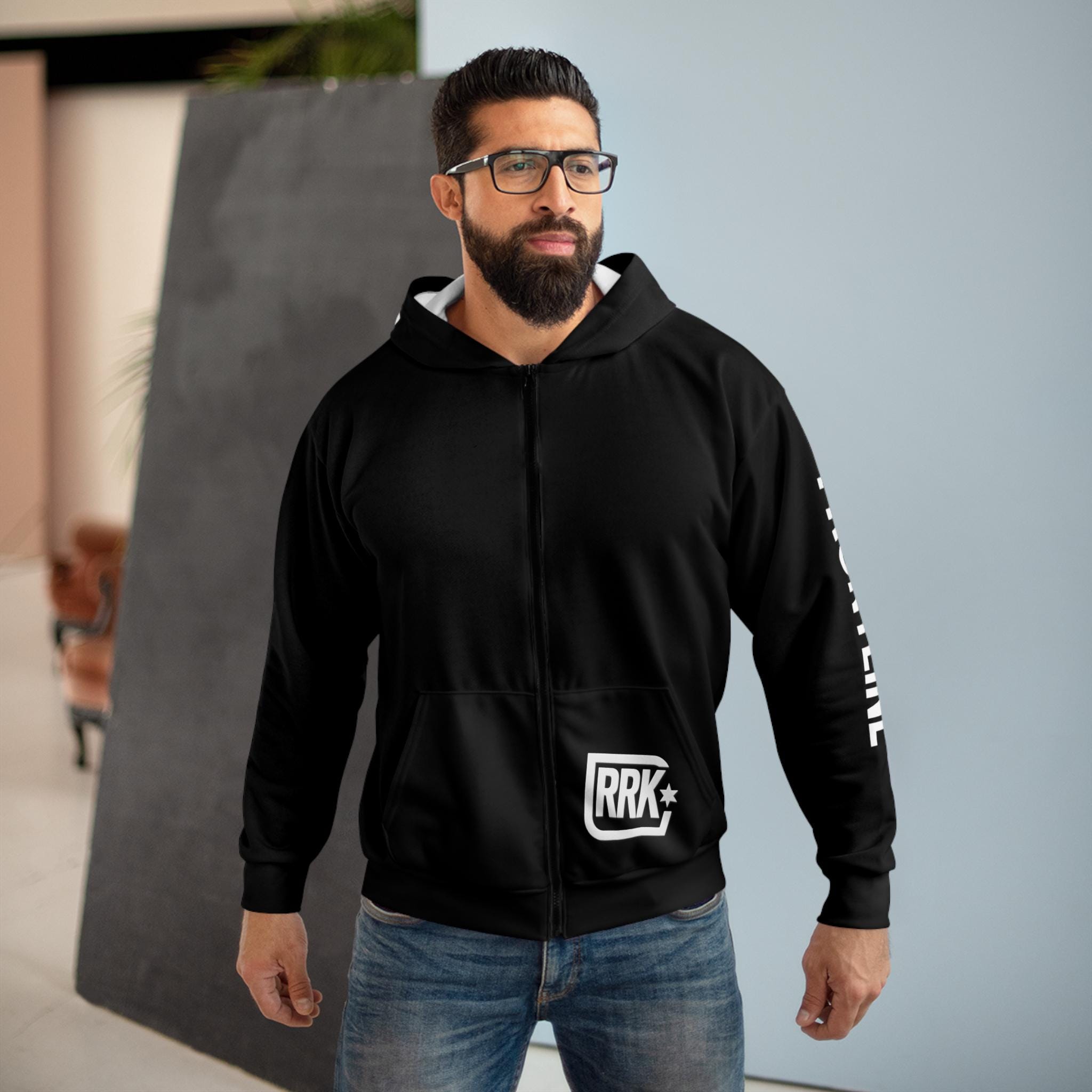 RRK Street Wear Frontline Zip Hoodie, Comfortable Casual Wear, Perfect for Men, Surf, Skate, Wake, Kite, Motocross, Sail, Skydive