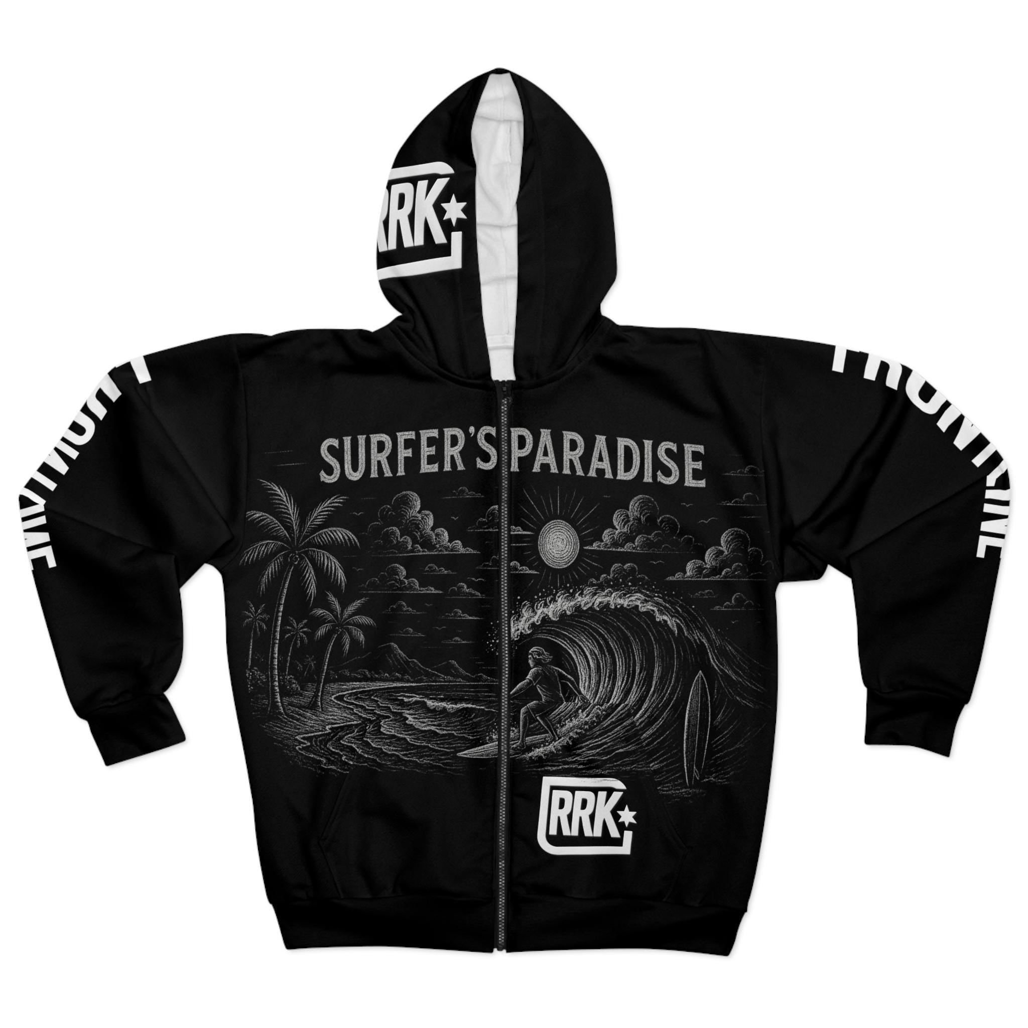 RRK Street Wear Frontline Surf Zip Hoodie, Comfortable Casual Wear, Perfect for Men, Surf, Skate, Wake, Kite, Motocross, Skydive