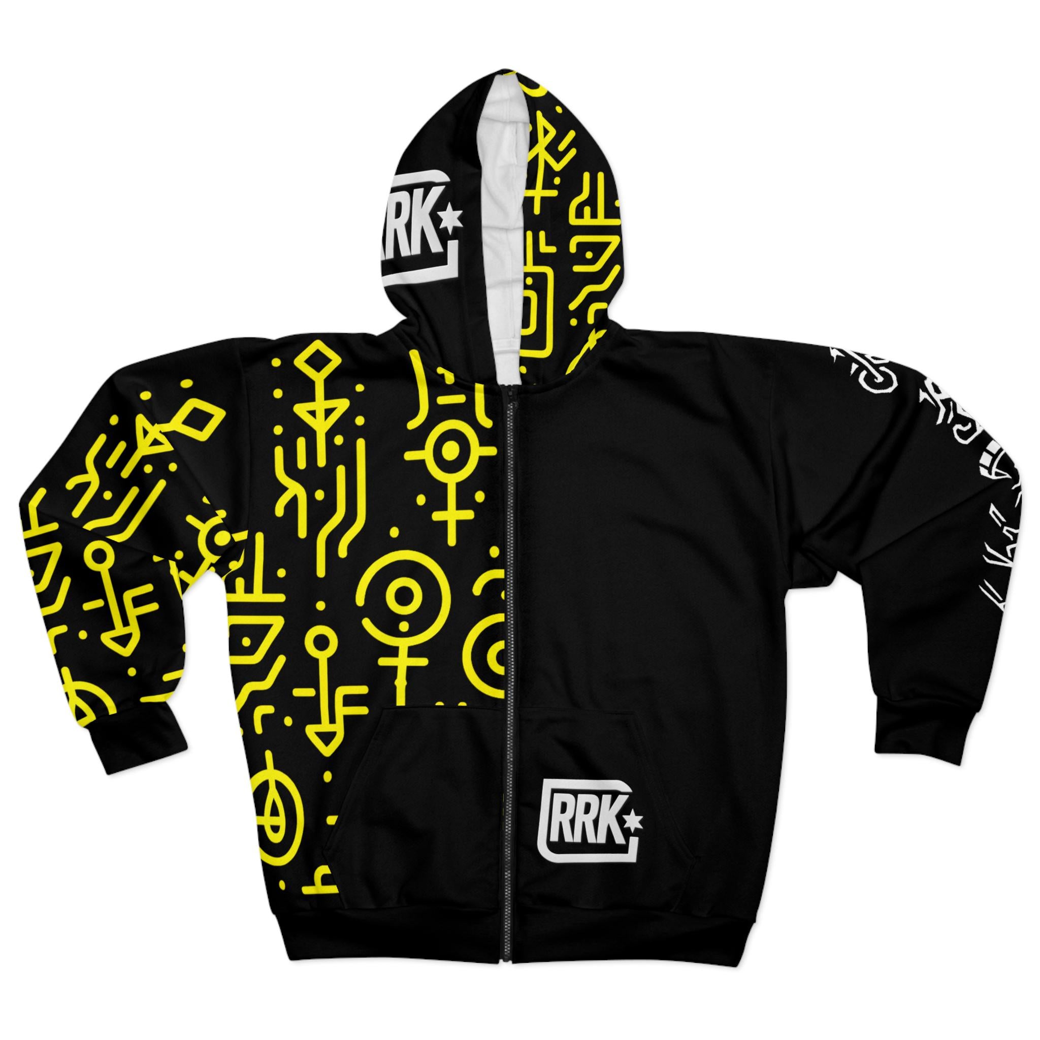 RRK Street Wear Skullboarder Glyph Zip Hoodie, Comfortable Casual Wear, Perfect for men, surf, skate, wake, kite, motocross, sail, skydive